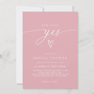 Blush Pink She Said Yes Heart Script Bridal Shower Invitation