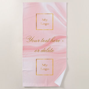Blush pink silk beauty salon text business logo beach towel