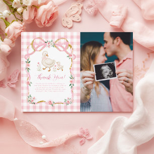 Blush Pink Silly Goose Gingham Floral Photo Thank You Card