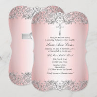 Blush Pink Silver Damask Cross Baptism Christening