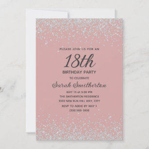 Blush Pink Silver Diamond Glitter 18th Birthday Invitation