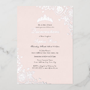 Blush Pink Silver Floral Quinceanera Birthday