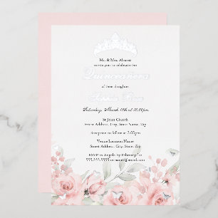 Blush Pink Silver Floral Tiara Quinceanera