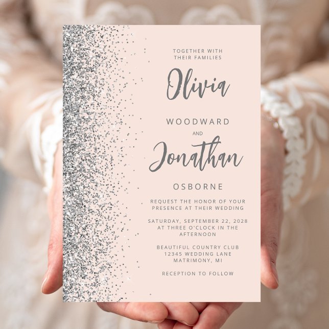 Blush Pink Silver Glitter Calligraphy Wedding Invitation (Creator Uploaded)