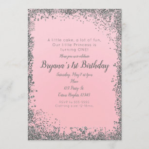Blush Pink Silver Glitter Glam 1ST Birthday Party Invitation