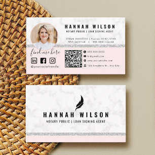 Blush Pink Silver Glitter Marble Mobile Notary Business Card