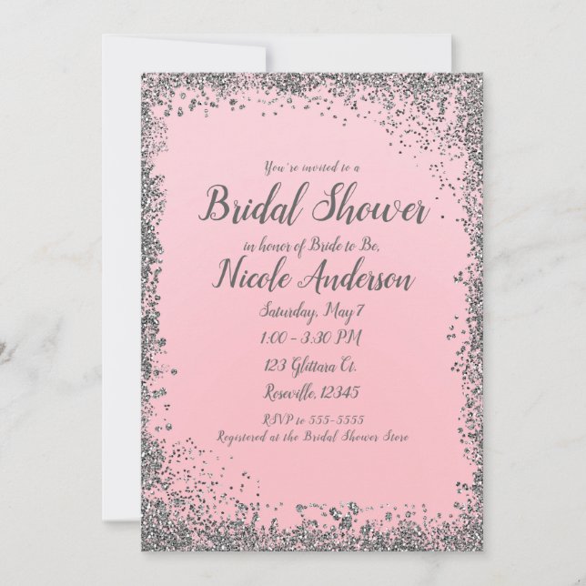 Blush Pink Silver Glitter Modern Bridal Shower Invitation (Front)