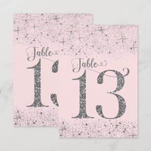 Blush Pink Silver Glitter Table Numbers Number 13