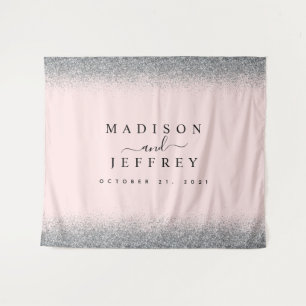 Blush Pink & Silver Glitter Wedding Backdrop Tapestry