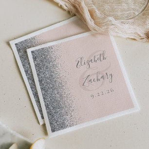 Blush Pink Silver Glitter Wedding Napkin