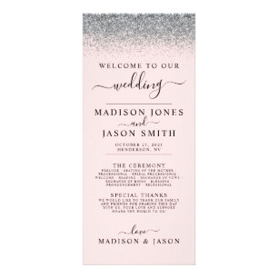 Blush Pink & Silver Glitter Wedding Program Rack Card