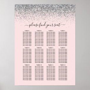 Blush Pink & Silver Glitter Wedding Seating Chart