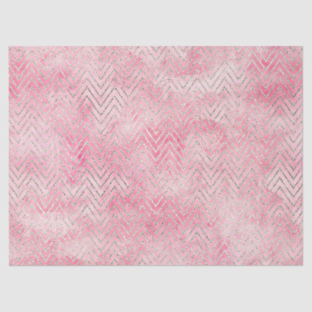 Blush Pink Silver Glitz Chevron Watercolor Tissue Paper (Front)