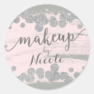 Blush Pink Silver & Grey Sparkle Dots Makeup by Classic Round Sticker