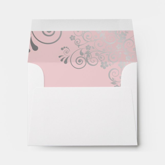 Blush Pink & Silver Lace Inside White Wedding RSVP Envelope (Back (Bottom))