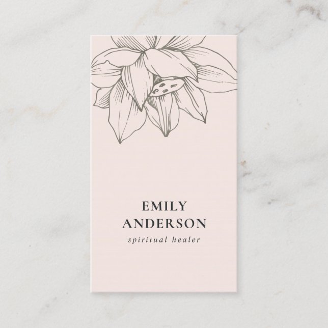 BLUSH PINK SILVER LOTUS SIMPLE REIKI SPIRITUAL BUSINESS CARD (Front)