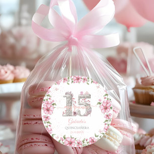 Blush Pink Silver Mis Quince Quinceañera Classic Round Sticker