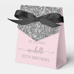 Blush Pink Silver Monogram Script 30th Birthday Favour Box