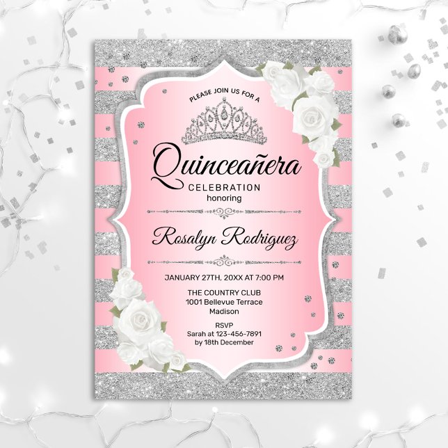 Blush Pink Silver Quinceanera Invitation (Creator Uploaded)