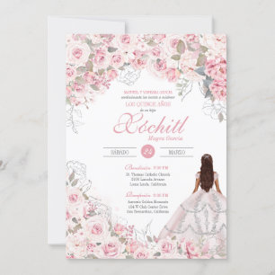 Blush Pink Silver Rose Blossom Elegant Quinceanera Invitation