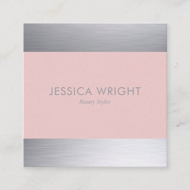 Blush Pink Silver Shimmer Classic Professional Square Business Card (Front)
