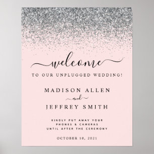 Blush Pink & Silver Unplugged Wedding Welcome Poster