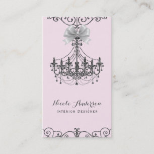 Blush Pink Silver White Bow Vintage Glam Designer Business Card