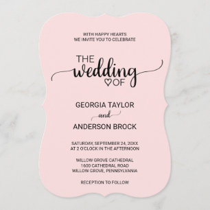 Blush Pink Simple Calligraphy Wedding Invitation