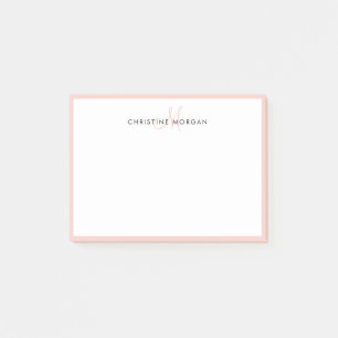 Blush pink simple chic minimalist monogram name post-it notes