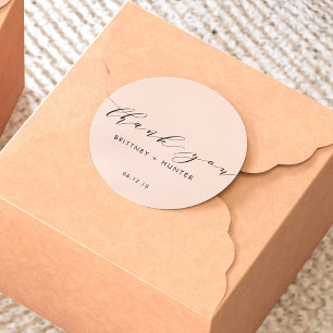 Blush Pink Simple Elegant Thank You Wedding Classic Round Sticker