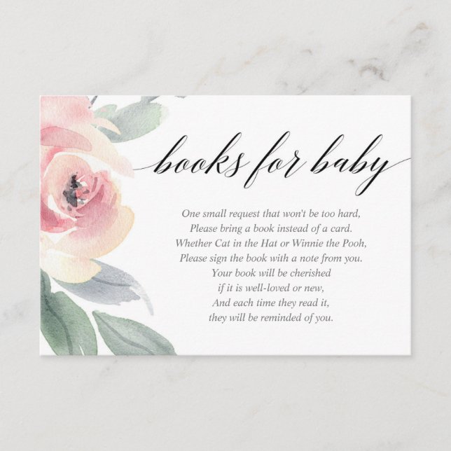 Blush pink simple girl baby shower book request enclosure card (Front)
