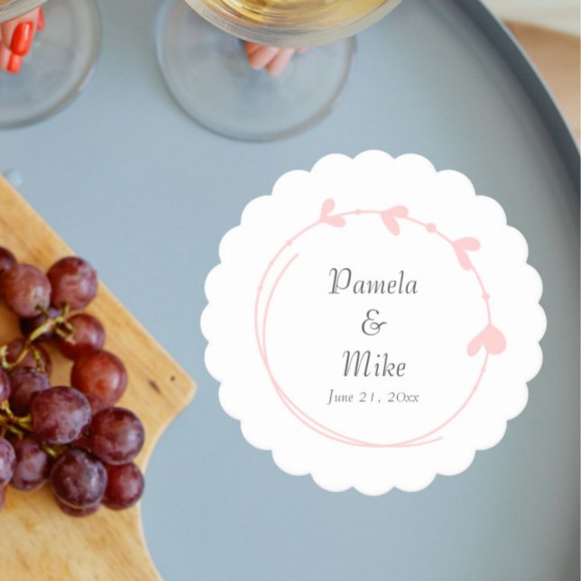 Blush Pink Simple Heart Wreath Wedding Paper Coaster (In Situ Wedding)