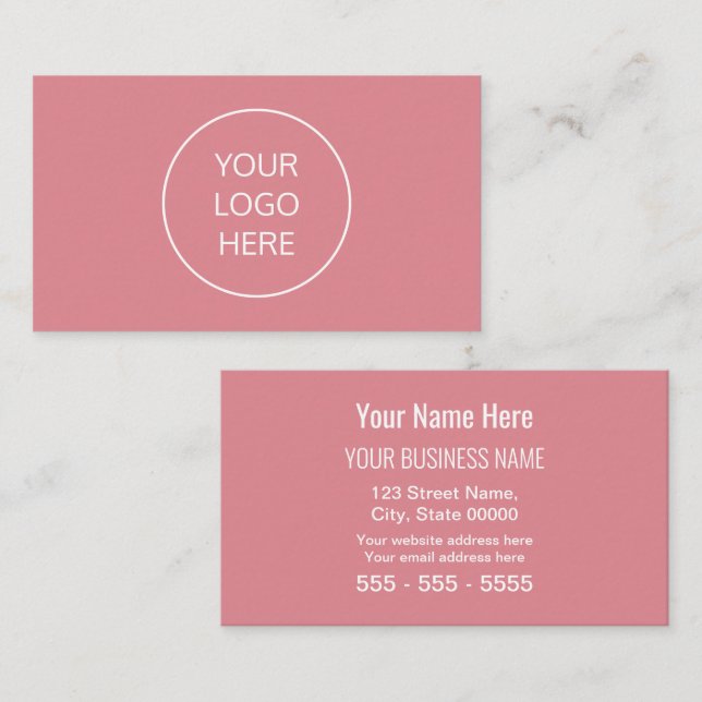 Blush Pink Simple Modern Add Your Logo Business Card (Front/Back)