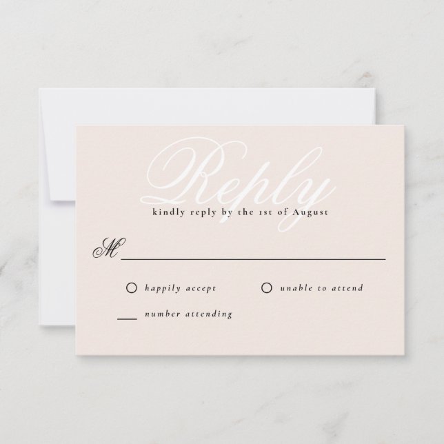 Blush Pink Simple Modern Elegant Minimal Monogram RSVP Card (Front)