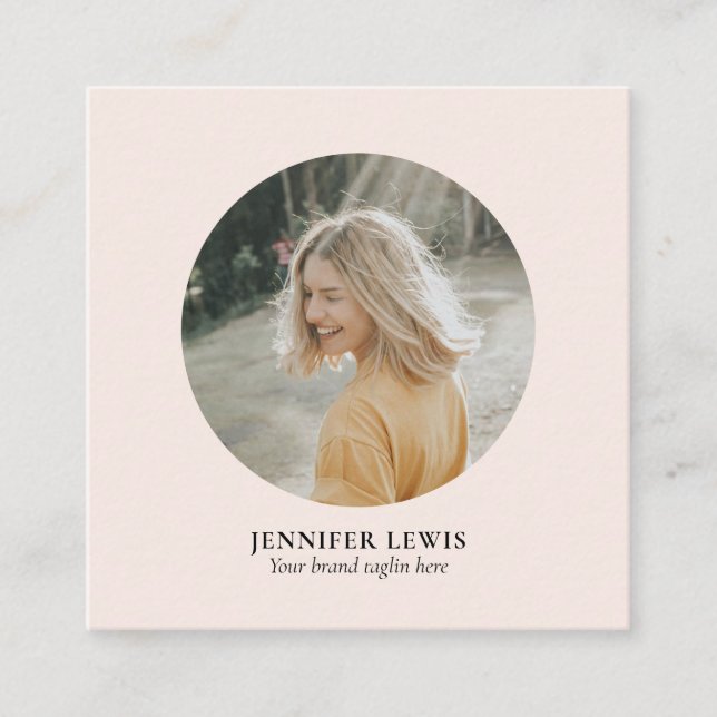 Blush Pink Simple Modern Photo Social Media Square Business Card (Front)