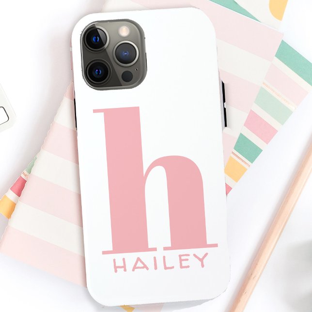 Blush Pink Simple Monogram and Name Case-Mate iPhone Case (Creator Uploaded)