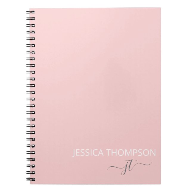 Blush Pink Simple Script Girly Monogram Name Notebook (Front)