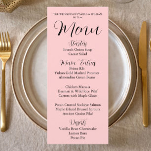 Blush Pink Simple Style Wedding Dinner Menu