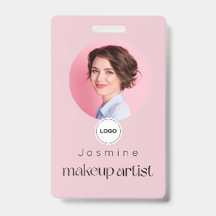 Blush Pink Simpple Elegant Photo Makeup Artist ID Badge