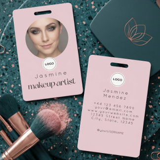 Blush Pink Simpple Elegant Photo Makeup Artist  ID Badge