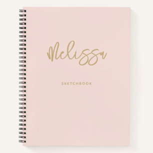 Blush Pink Sketchbook Gold Script Monogram Name Notebook