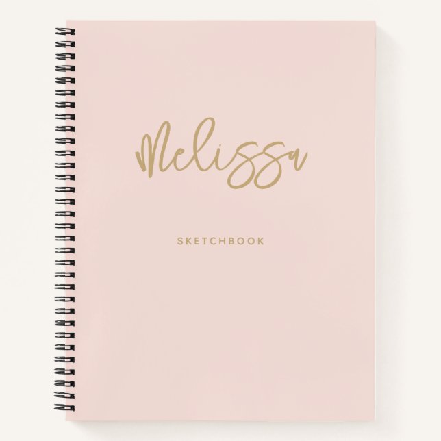 Blush Pink Sketchbook Gold Script Monogram Name Notebook (Front)