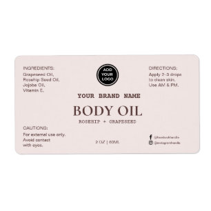 Blush Pink Skincare Body Oil 2 oz. Bottle Label