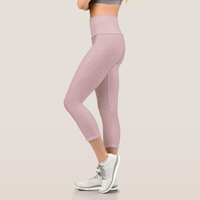 blush pink sky and gold stars capri leggings (Left)