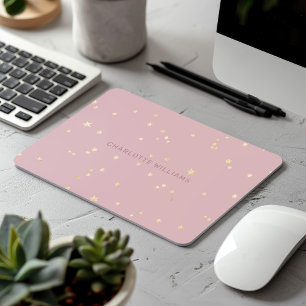 Blush Pink Sky Gold Stars Minimalist Monogram Mouse Mat