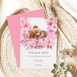 Blush Pink Sleeping Bear Baby Shower Thank You Card