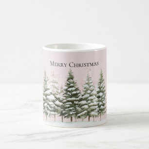 Blush Pink Snow Christmas Trees Coffee Mug