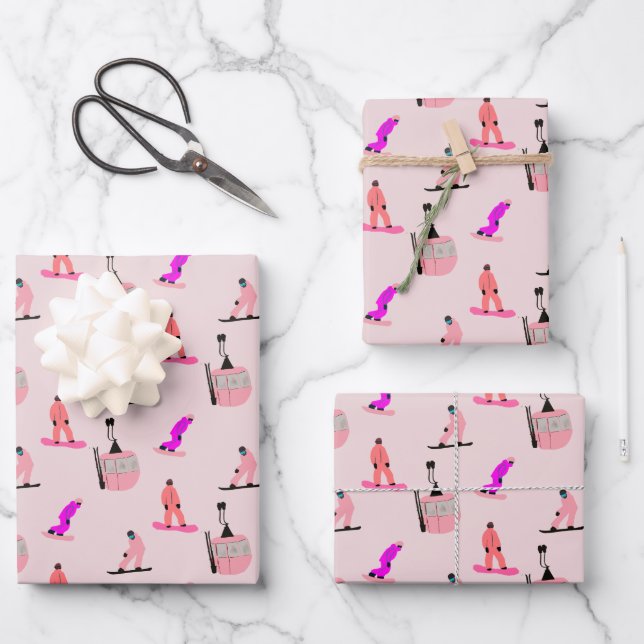 Blush Pink Snowboard Snowboarding Wrapping Paper Sheet (Front)