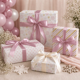 Blush Pink Snowflake Gift Wrap Set   Winter 