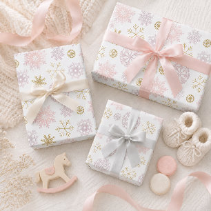 Blush Pink Snowflake Winter Wrapping Paper